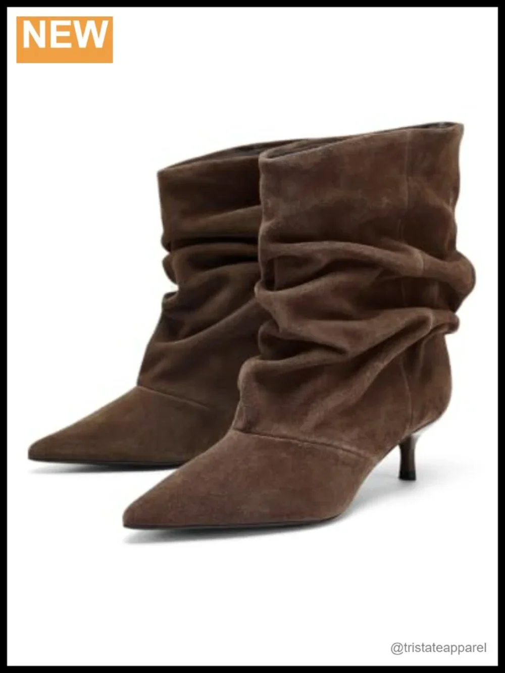 Suede Kitten Heel Slouchy Ankle Booties Women Pointed Toe Pull-On